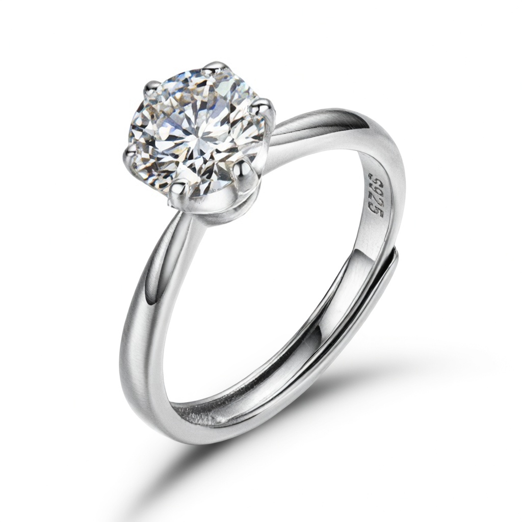 Sterling Silver Adjustable CZ Solitaire Ring - Image 3