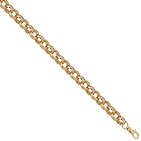 9ct Yellow Gold CZ and Patterened Belcher 13.5mm Gauge Bracelet