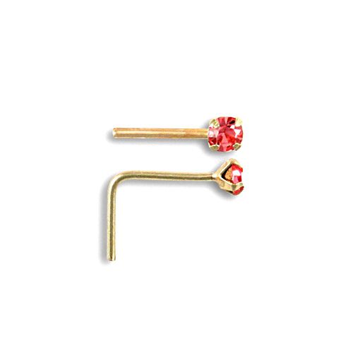 9ct Yellow Gold Pink Cubic Zirconia Claw-Set Nose Stud 2mm