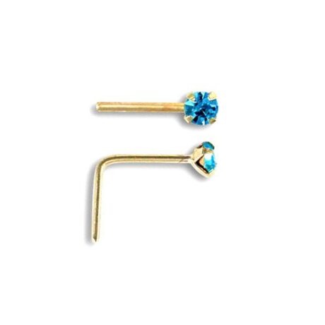9ct Yellow Gold Light Blue Cubic Zirconia Claw-Set Nose Stud 2mm