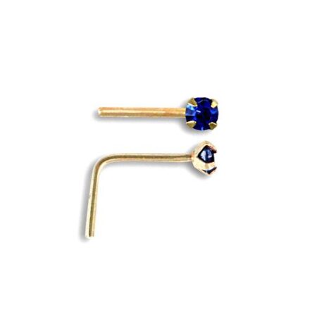 9ct Yellow Gold Dark Blue Cubic Zirconia Claw-Set Nose Stud 2mm