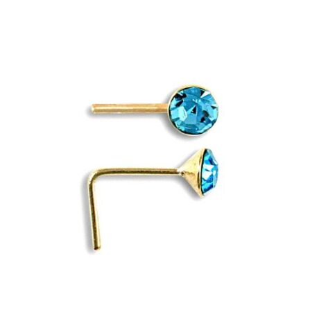 9ct Yellow Gold Light Blue Cubic Zirconia Nose Stud 3mm