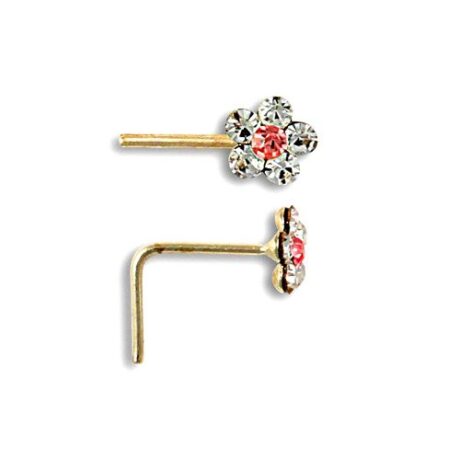9ct Yellow Gold Pink & White Cubic Zirconia Daisy Nose Stud
