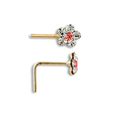 9ct Yellow Gold Pink & White Cubic Zirconia Daisy Nose Stud