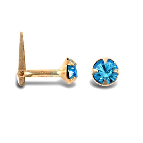 9ct Yellow Gold Hinged Light Blue Cubic Zirconia Claw-Set Nose Stud 3mm