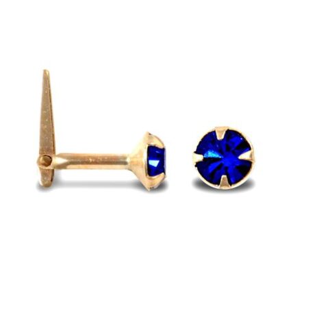 9ct Yellow Gold Hinged Dark Blue Cubic Zirconia Claw-Set Nose Stud 3mm