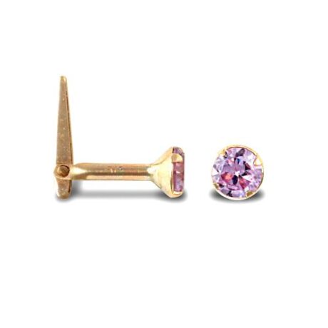 9ct Yellow Gold Hinged Lilac Cubic Zirconia Claw-Set Nose Stud 3mm