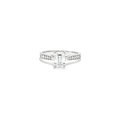 9ct White Gold 1.00ct Emerald Cut Cubic Zirconia Wed-Fit Engagement Ring