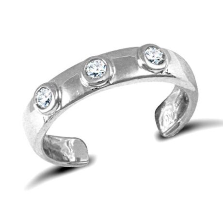 9ct White Gold Cubic Zirconia Trilogy Toe Ring