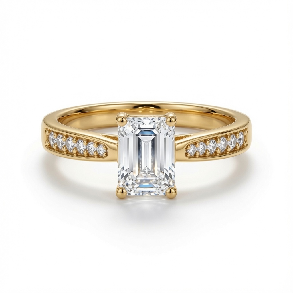 9ct Yellow Gold 1.00ct Emerald-Cut Lab-Grown Diamond Engagement Ring
