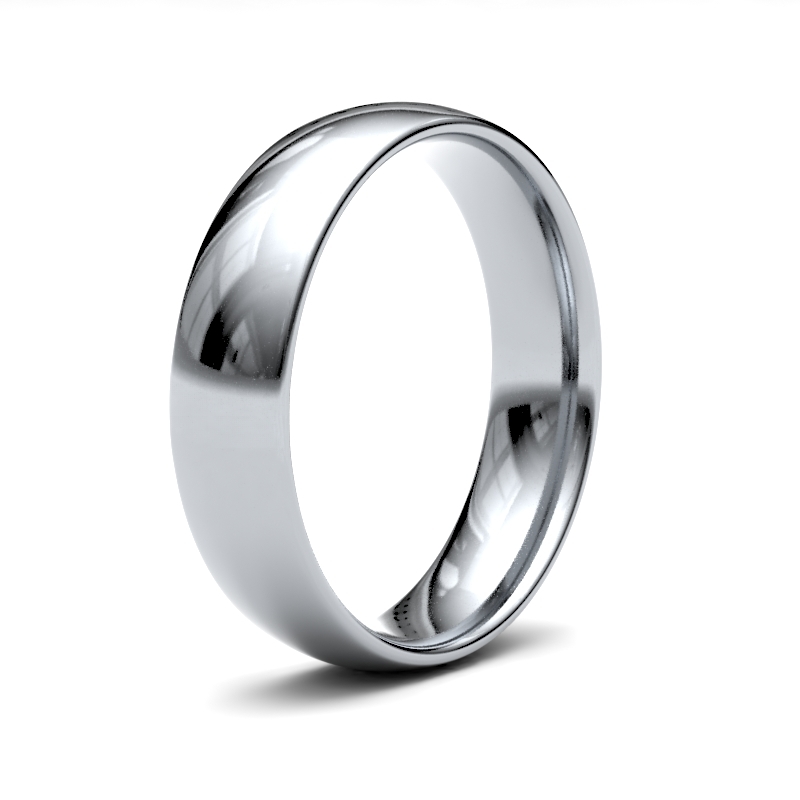 18ct White Gold 5mm Lightweight Court Profile Mirror Finish Wedding Ring – Sizes I–Q