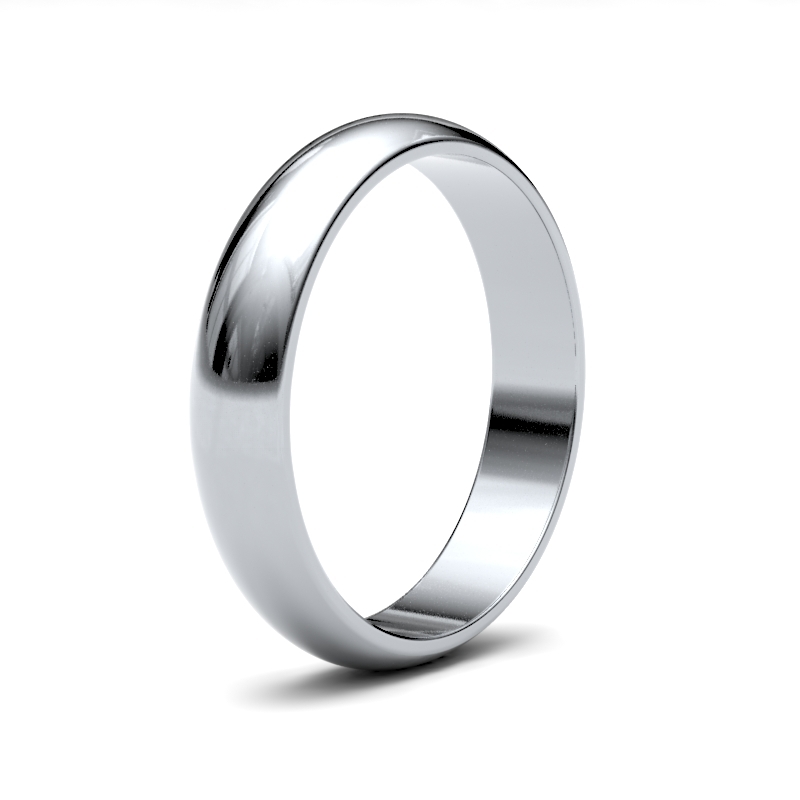 9ct White Gold 4mm Lightweight D-Shape Wedding Ring