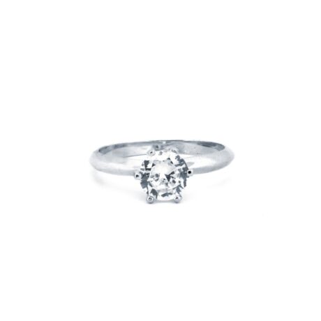Sterling silver cubic zirconia six claw solitaire ring