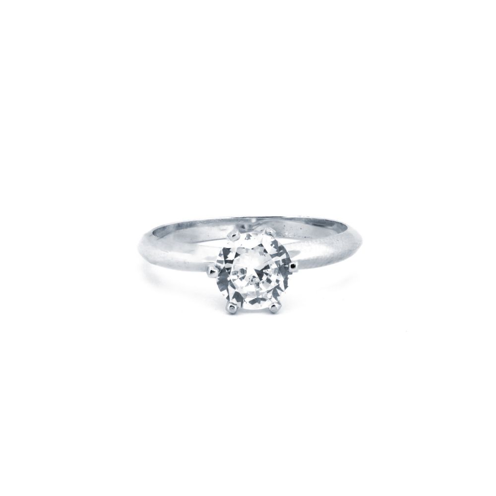 Sterling silver cubic zirconia six claw solitaire ring
