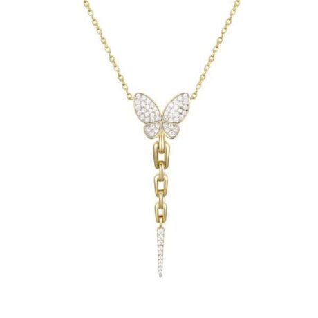 Gold-Plated Sterling Silver CZ Butterfly Necklace