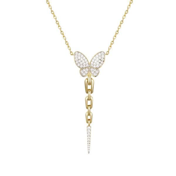 Gold-Plated Sterling Silver CZ Butterfly Necklace