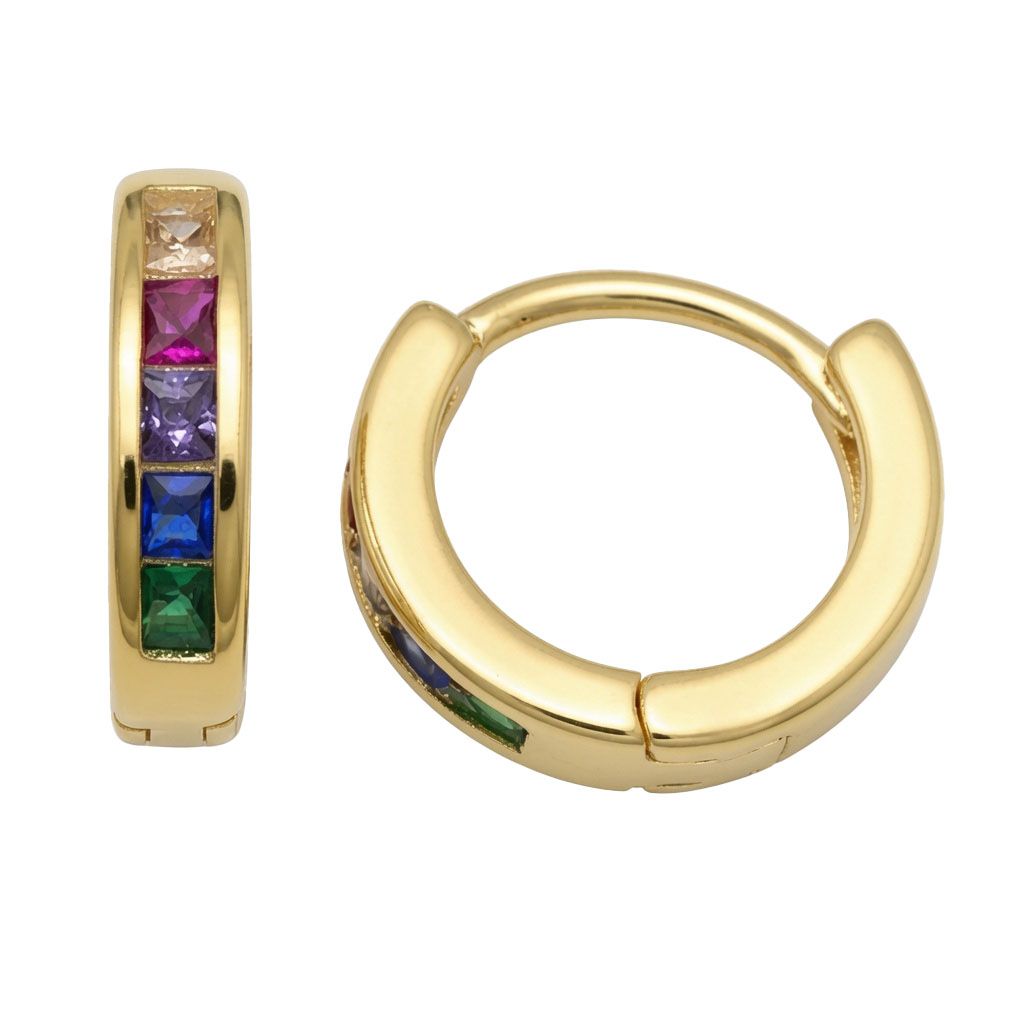 gold-plated sterling silver rainbow cz huggie earrings