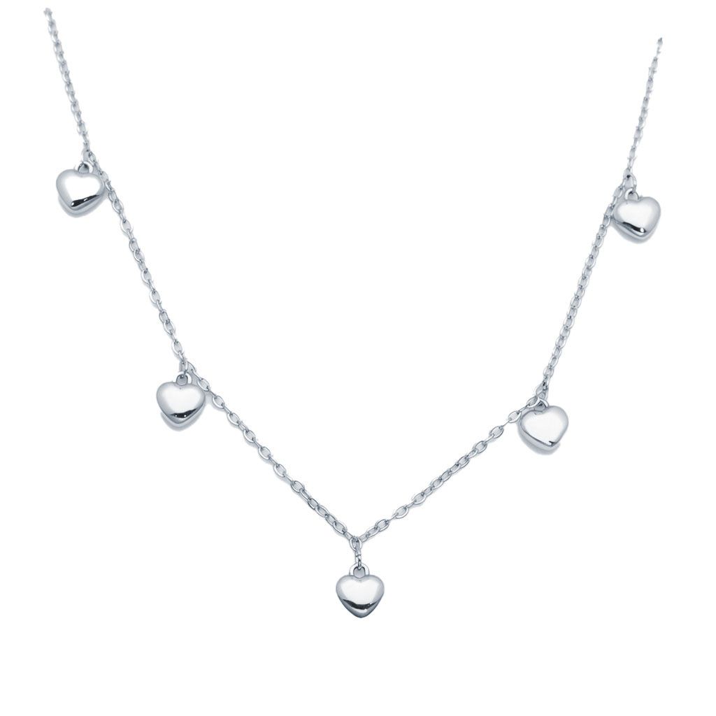 sterling silver heart charm station necklace