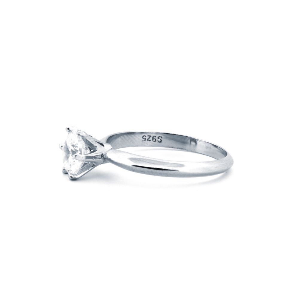 Sterling Silver Rhodium CZ Solitaire Ring - Image 4